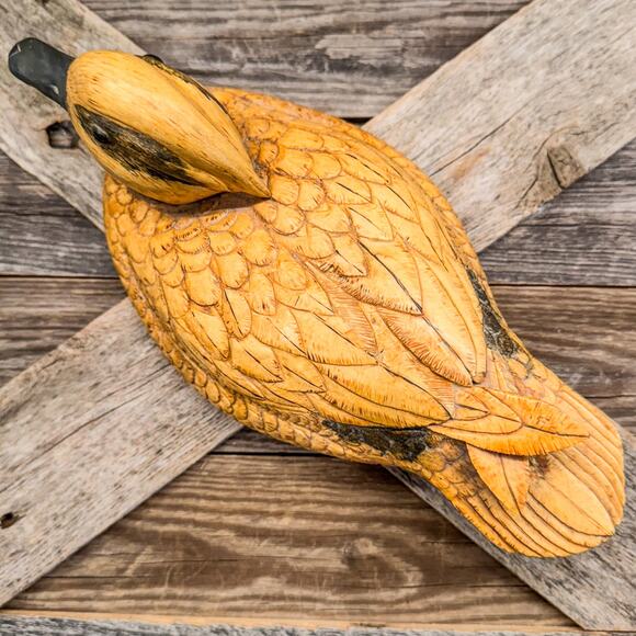 1985 Vintage Hand Carved Folk Art Detailed Wooden Widgeon Duck Decor-11.5”H - Picture 6 of 7